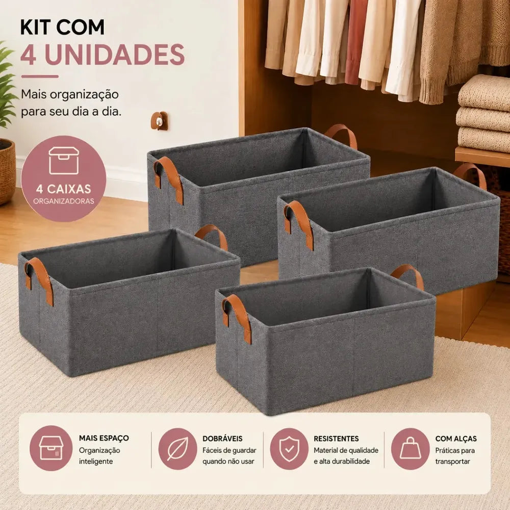 Kit 4 Cestos Organizadores para Guarda-Roupa e Gavetas