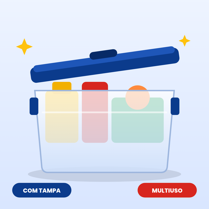 Organizador multiuso transparente com tampa azul